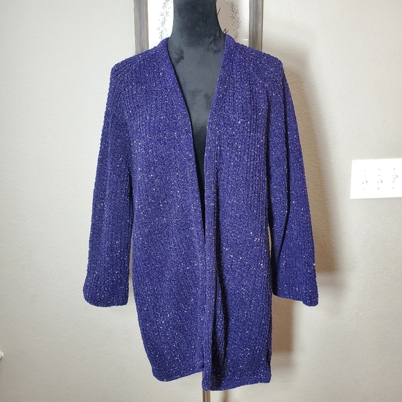 Women's Navy Blue Open Front Knit Long Sleeve Cardigan Size Large/XL EUC - Picture 9 of 14